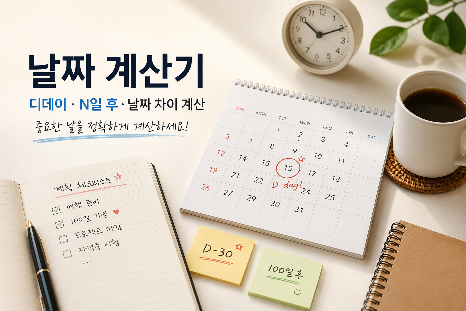날짜 계산기: 디데이·두 날짜 사이·N일 후 날짜 확인