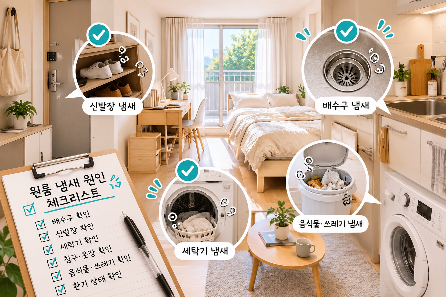 원룸 냄새 원인 체크리스트, 방 안 냄새가 빠지지 않을 때 확인할 곳