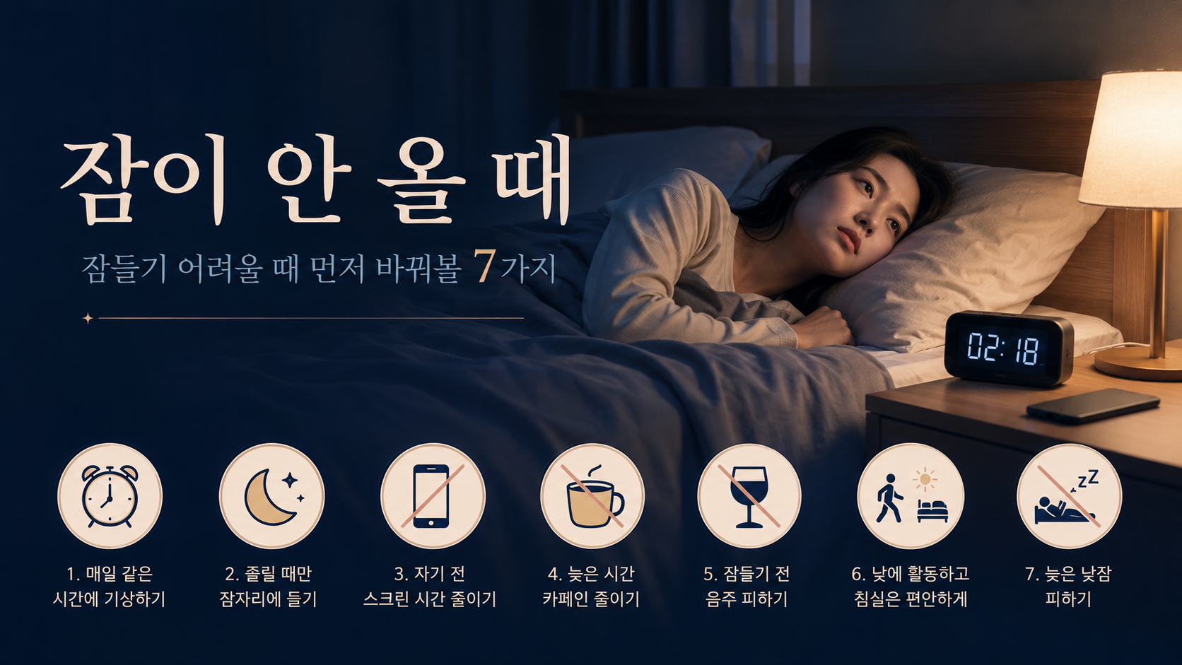 잠이 안 올 때 어떻게 해야 할까? 잠들기 어려울 때 먼저 바꿔볼 7가지
