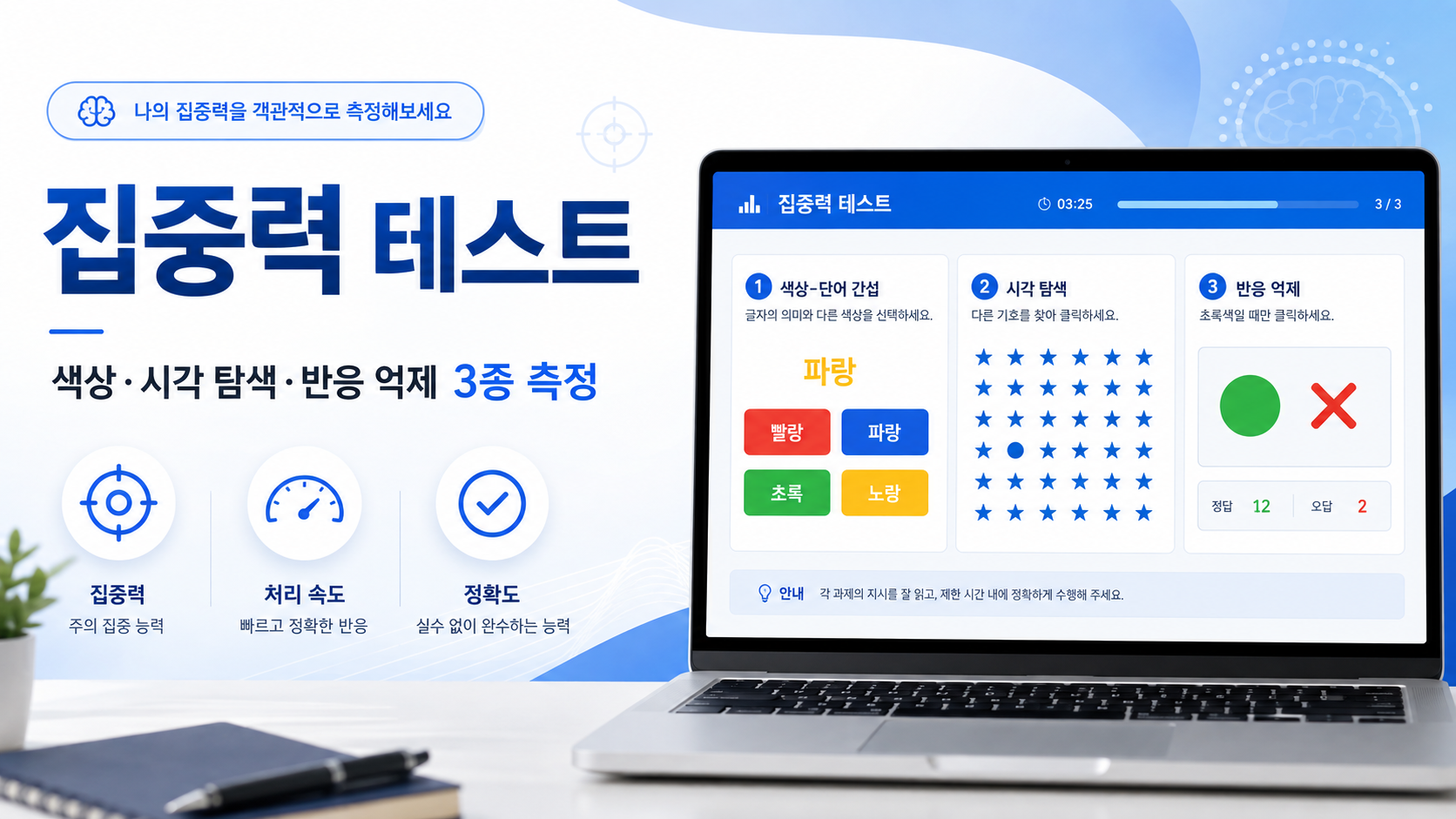 집중력 테스트: 색상·시각 탐색·반응 억제 점수 해석법