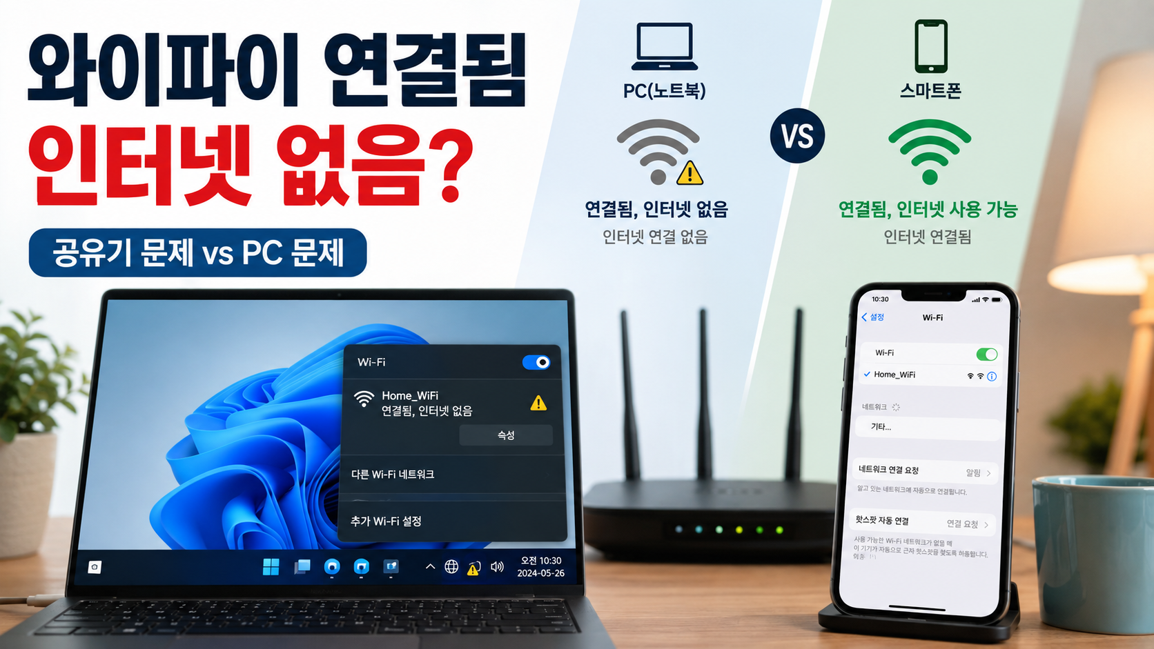 와이파이는 연결됐는데 인터넷이 안 될 때, 공유기 문제인지 PC 문제인지 1분 안에 구분하는 법