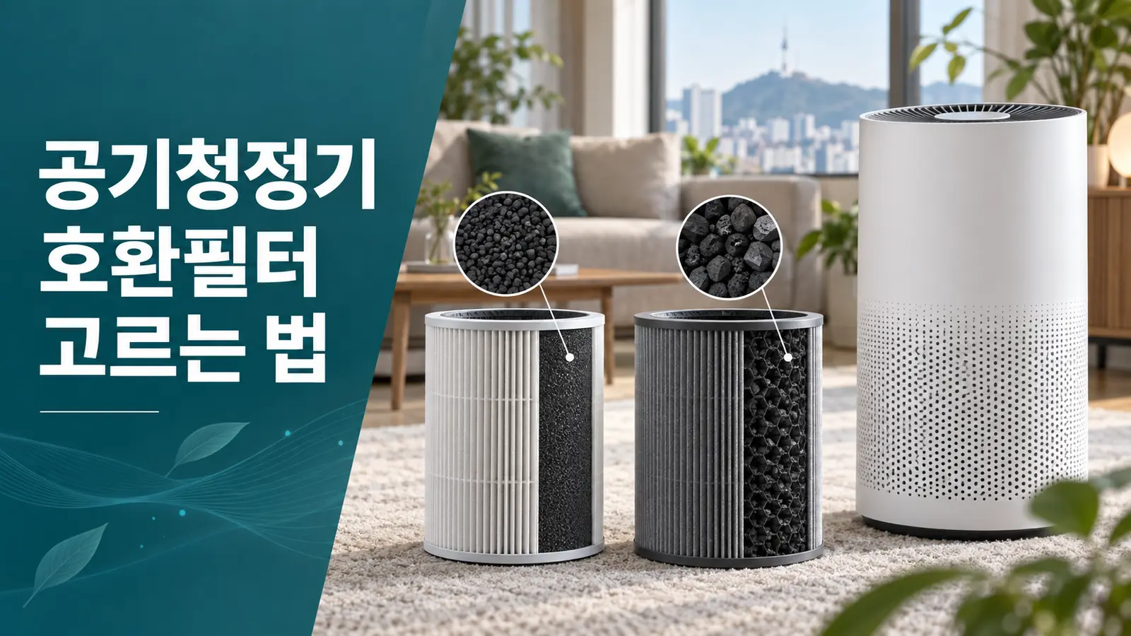 공기청정기 정품필터와 호환필터의 활성탄층과 성능·연간비용 확인 방법을 보여주는 비교 이미지