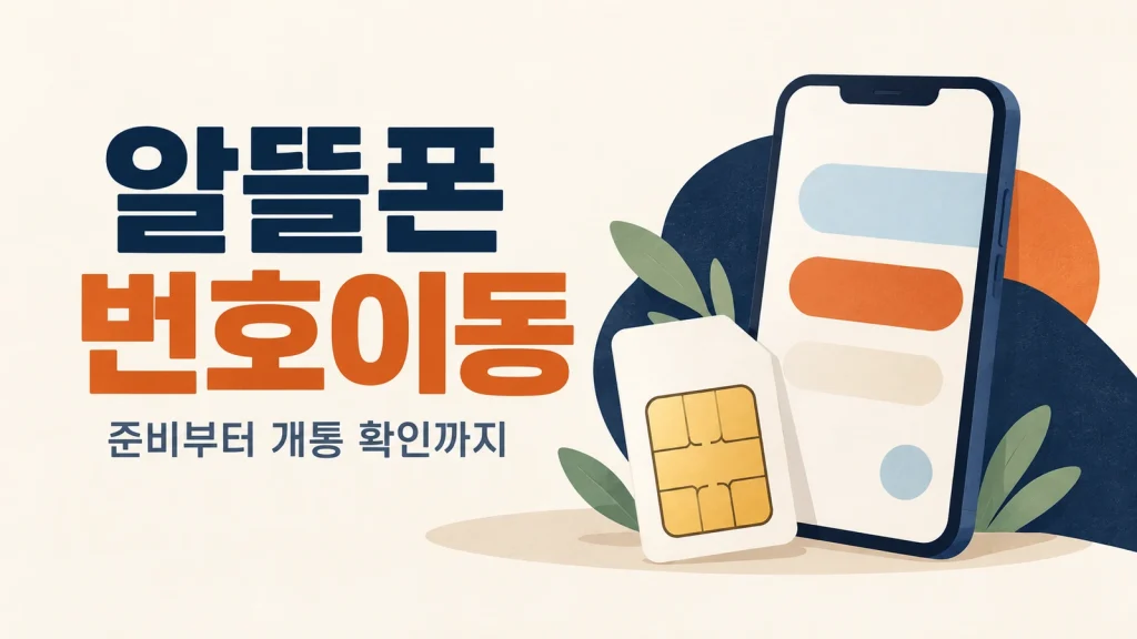 스마트폰과 유심 카드를 그린 알뜰폰 번호이동 안내 이미지